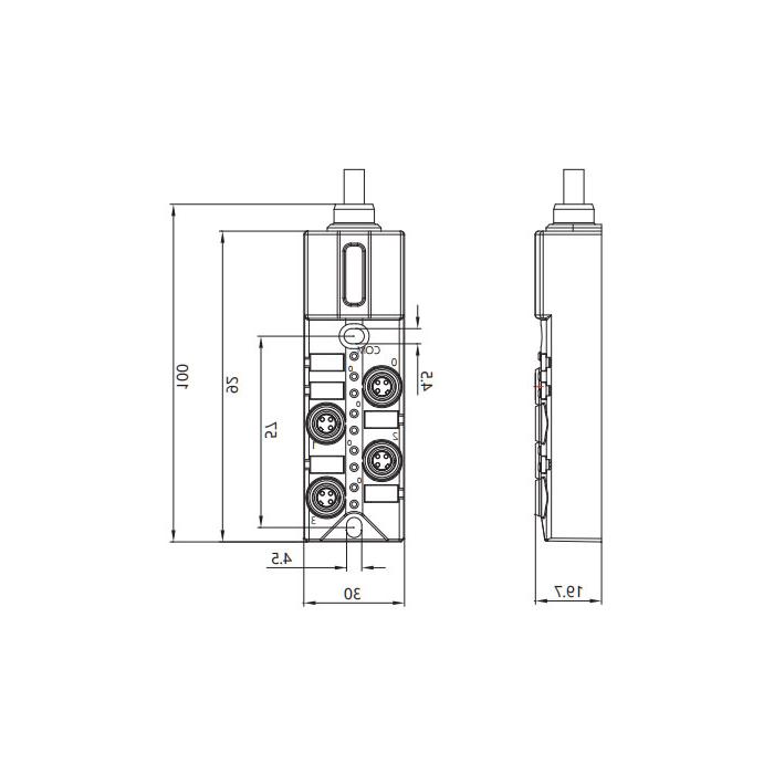 M8 junction box, single channel, PNP, 4-port all-in-one, LED, PVC non-flexible cable, gray sheathing, 23P421-XXX