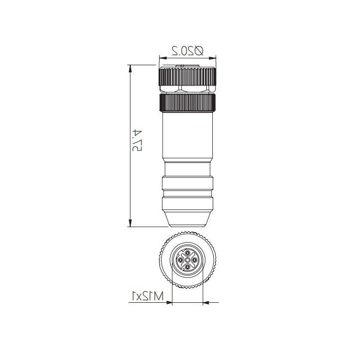 M12 4Pin, D-coded, female straight, screw connection, metal shield, 0CF121