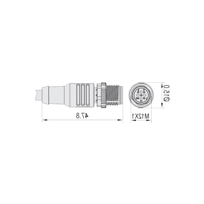 M12 4Pin, male straight, single-end precast cable, PUR material, yellow sheath, 64T051-XXX