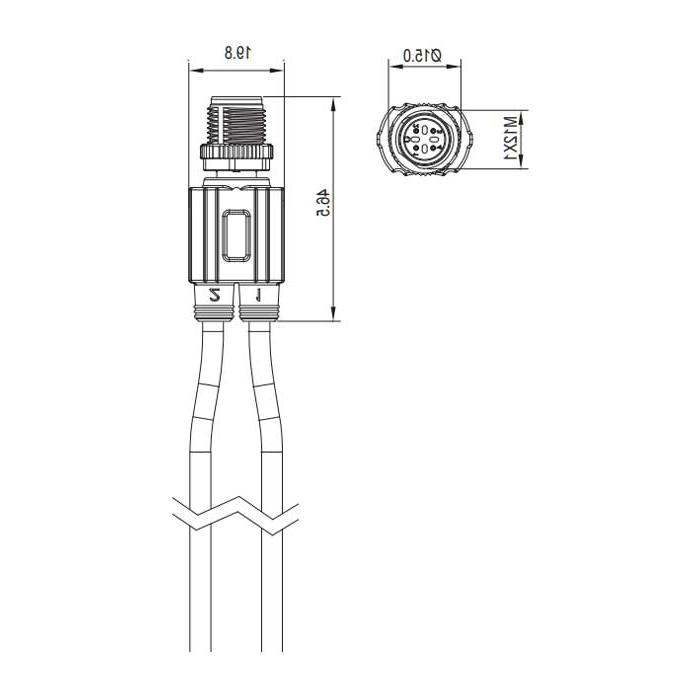 M12 4Pin male head with 2 free ends, Y-type precast slag resistant PUR flexible cable, orange jacket, 64TY03-XXX