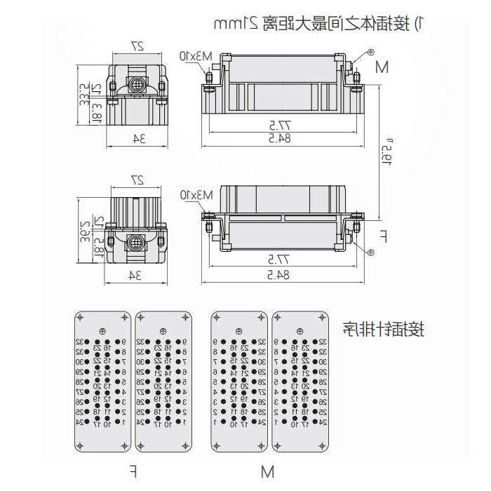 Male core, cold pressed, fit H32B housing, HEE-032-M(1-32)/HEE-032-MD(33-64), 09320323001/09320323011